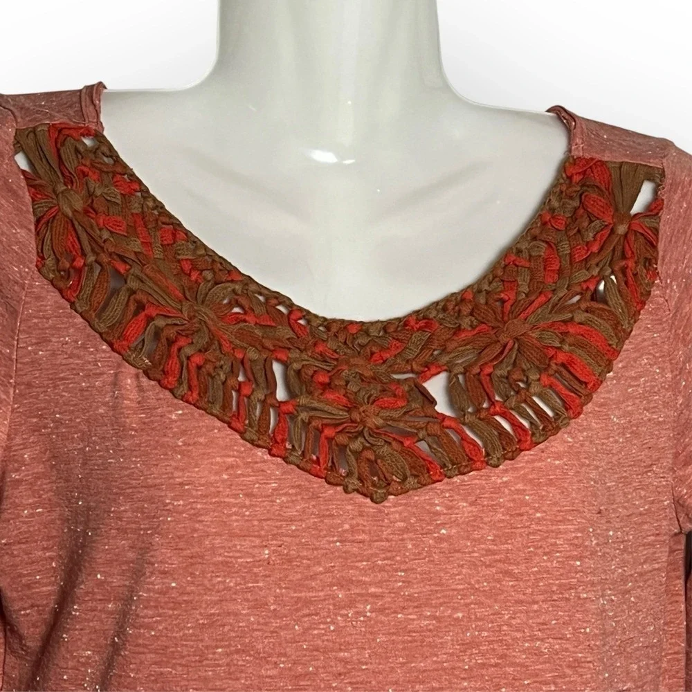 Free People Asymmetrical Hem‎ Macrame Bodycon Dress sz  XS Brick Red Festival
